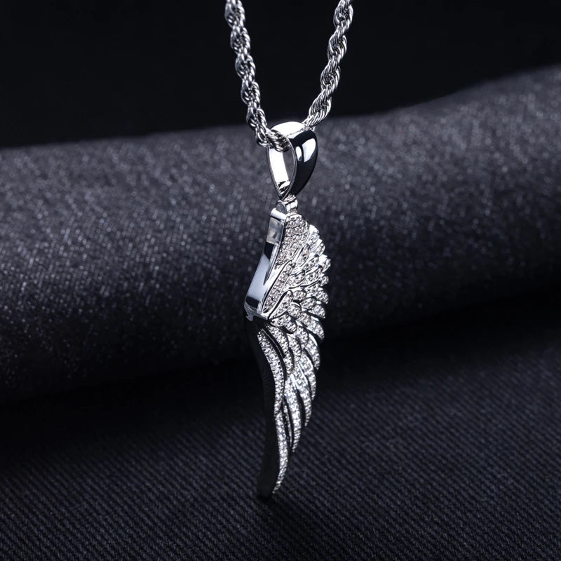 Iced Out Angel Wing Pendant — 14K Gold