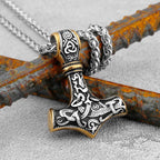 Nordic Viking Thor's Hammer Pendant Scandinavian Rune Amulet Necklace Stainless Steel Chain Men's Jewelry Gift