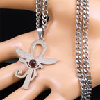 Cross Horus Eye Steel Pendant Ancient Ankh Egypt