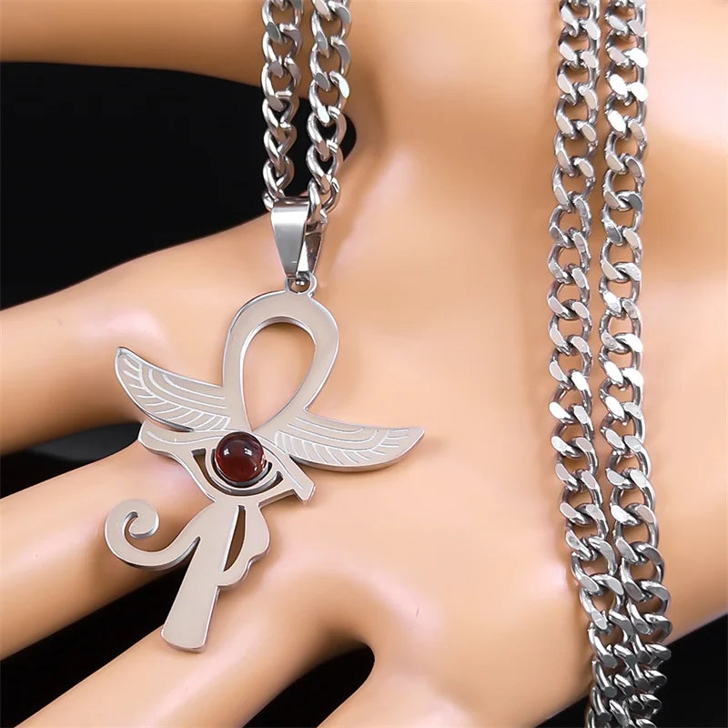 Cross Horus Eye Steel Pendant Ancient Ankh Egypt