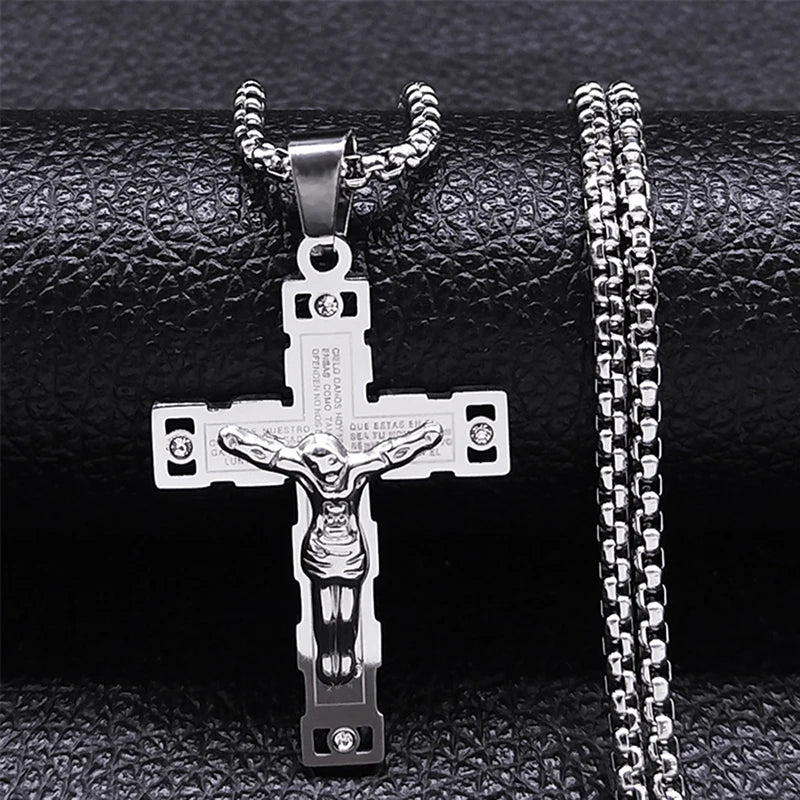 Saint Benedict Jesus Crucifix Chain Necklace — Stainless Steel