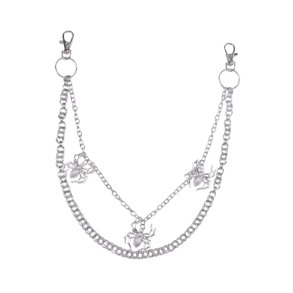 Gothic Spider Pants Chain — Double-Layer Ring Metal Waist Chain
