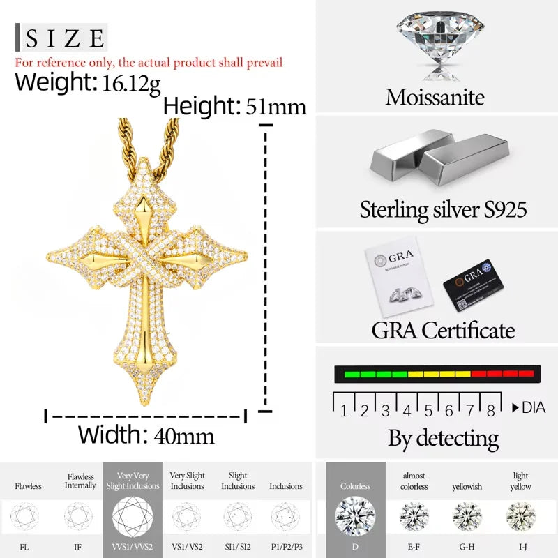 TUHE Hight Quality Cross Pendant Moissanite Spider pendant 925 Sterling Silver Pendant For Men Hip Hop Jewelry
