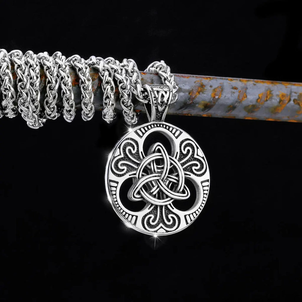Retro Norse Rune Celtic Knot Necklace Gold Color Stainless Steel Viking Symbols Valknut Pendant Punk Male Gift Jewelry