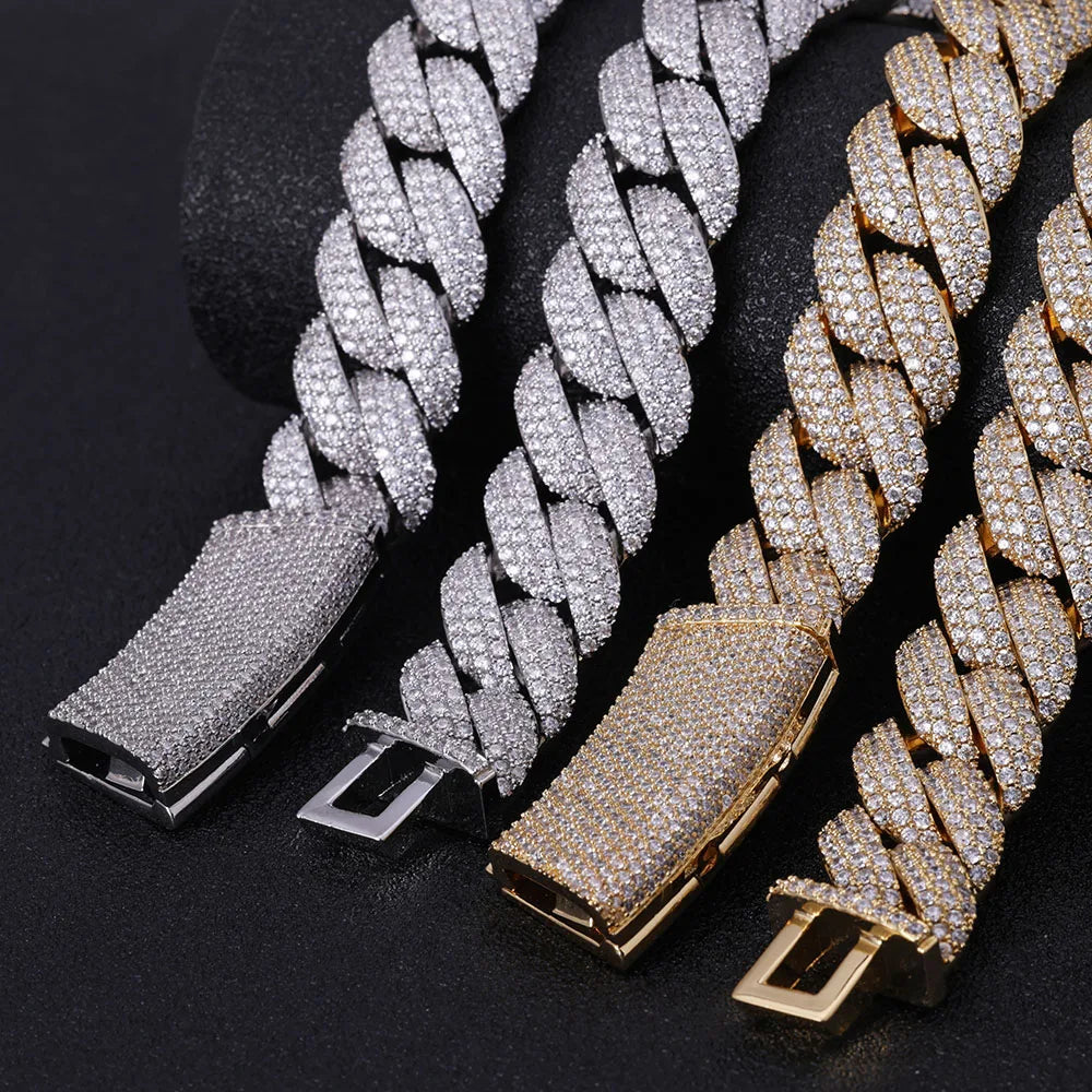 Gold Cuban Chain Necklace Iced Out 18MM 18K