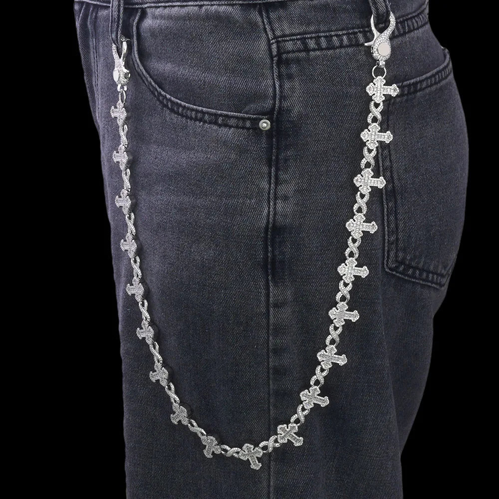 Silver Cross Iced Out Chain Necklace 15MM