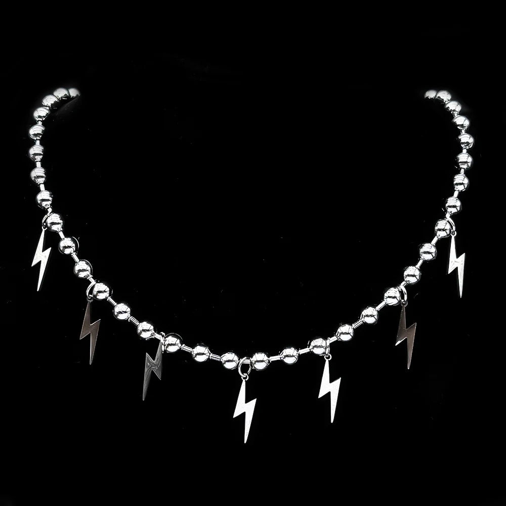 Korean Fashion Lightning Necklace Stainless Steel Ball Bead Chain Flash Pendant Punk Y2K Street Unisex Y2K Hiphop Jewelry Gift