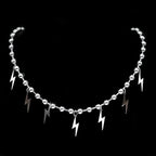 Korean Fashion Lightning Necklace Stainless Steel Ball Bead Chain Flash Pendant Punk Y2K Street Unisex Y2K Hiphop Jewelry Gift