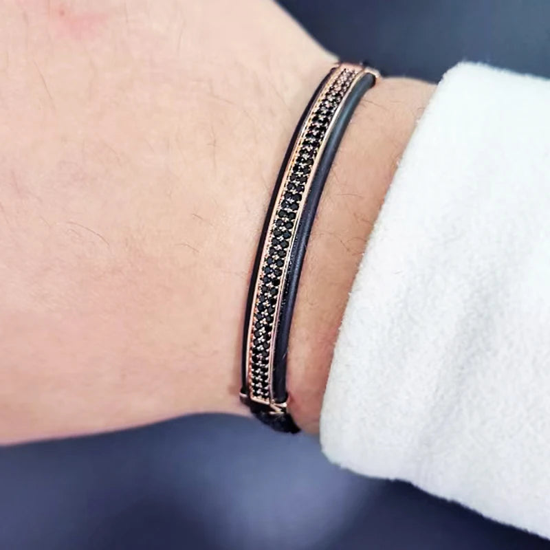 Luxury Punk CZ Bar Braided Man Bracelets For Women Handmade Jewelry Gift