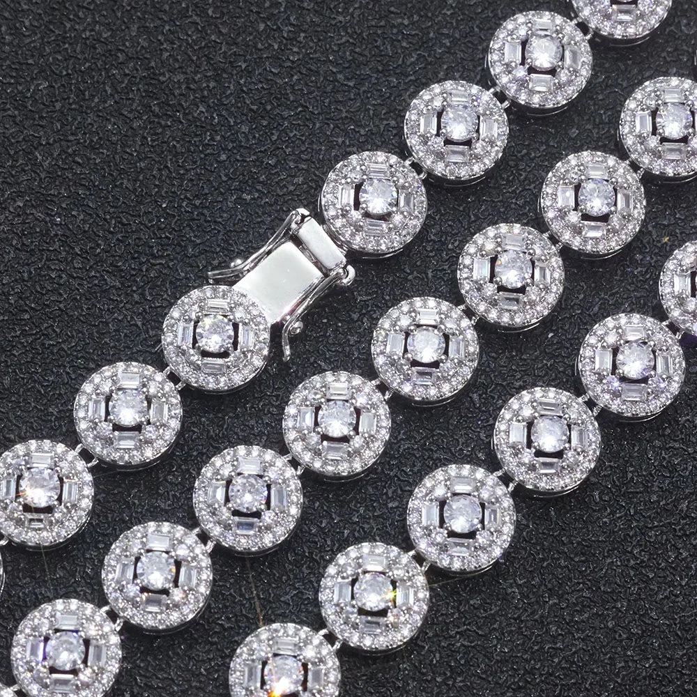 Gold Tennis Necklace Iced Out T-Square Mixed Inlay