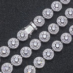 Gold Tennis Necklace Iced Out T-Square Mixed Inlay