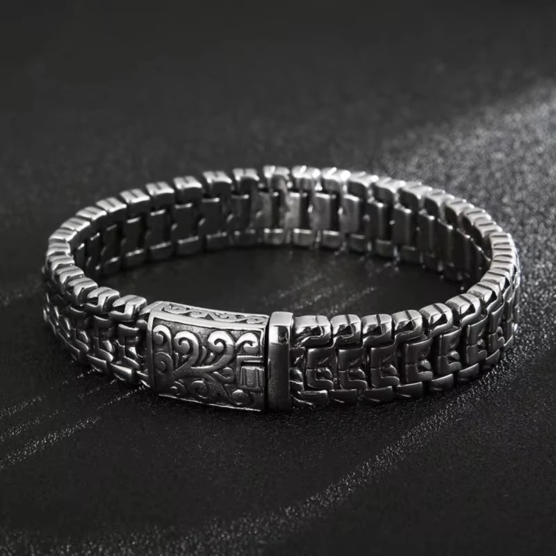 Motorcycle Wide Link Chain Bracelet — Stainless Steel, 19-24cm