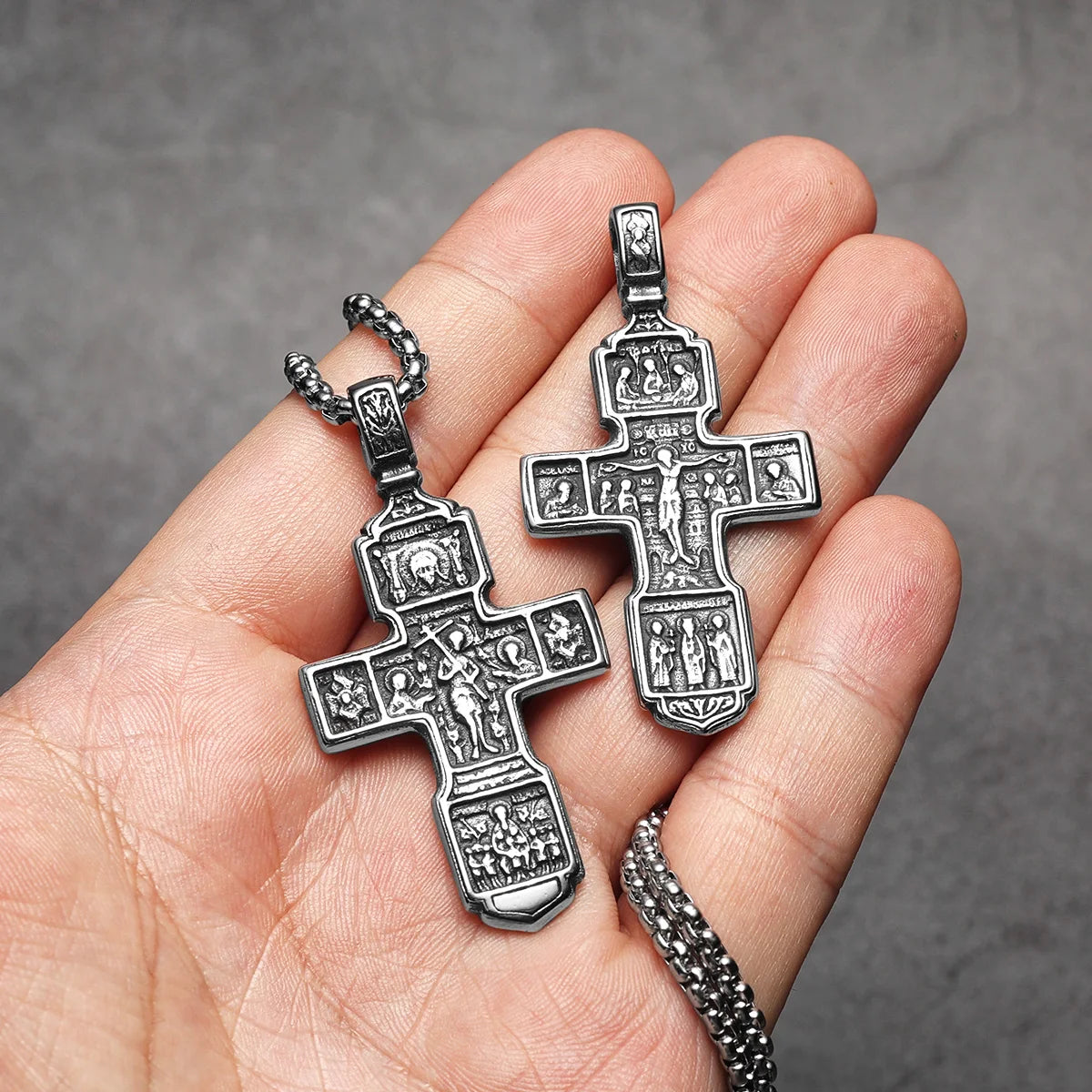 Cross Jesus Pendant Necklace Stainless Steel