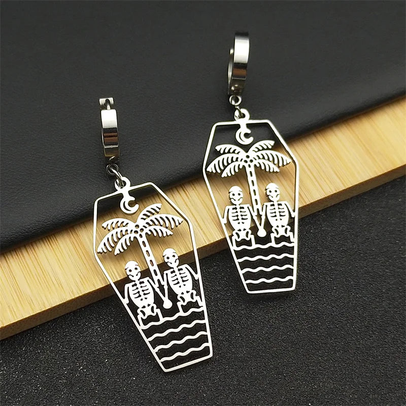 Skull Steel Earrings Dark Punk Coffin Hand Hoop