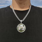 HHIOK Customized Necklaces Circle Chain Picture Personalized Diamond Memory Pendant with Photo Wing Design Gift for Men