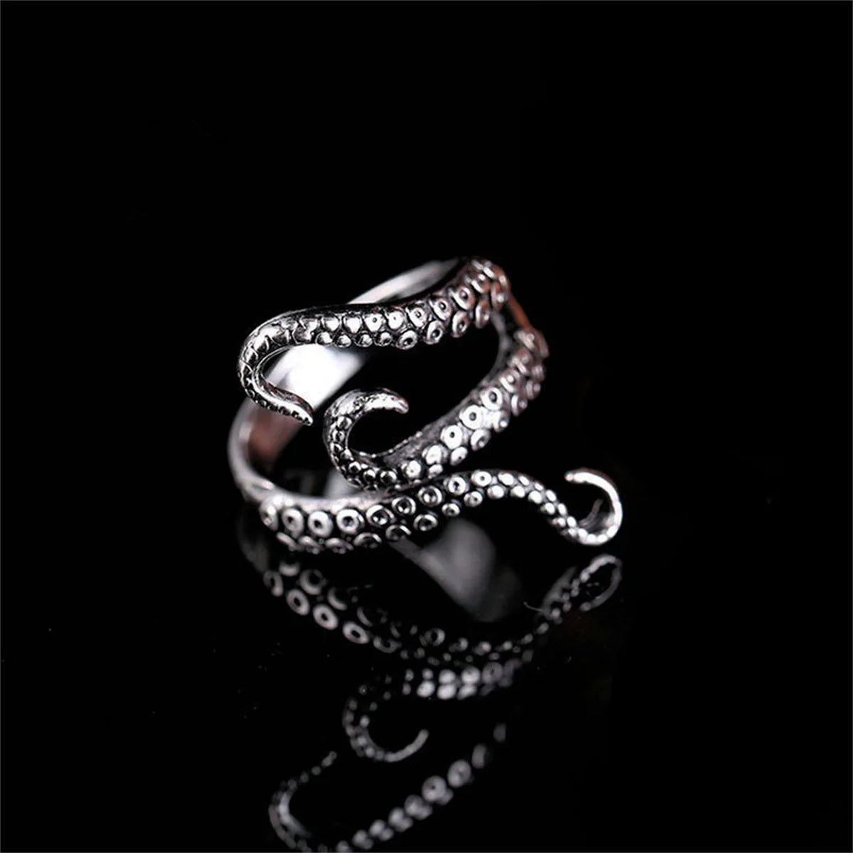 Cool Animal Octopus Rings Simple Punk Gothic Deep Sea Squid Octopus Fashion Jewelry Open Adjustable Antique Silver