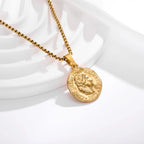 Chunky Punk Style Portrait Round Shape Pendant Necklace Waterproof Stainless Steel Popcorn Link Chain Male Hip Hop Jewelry Gifts