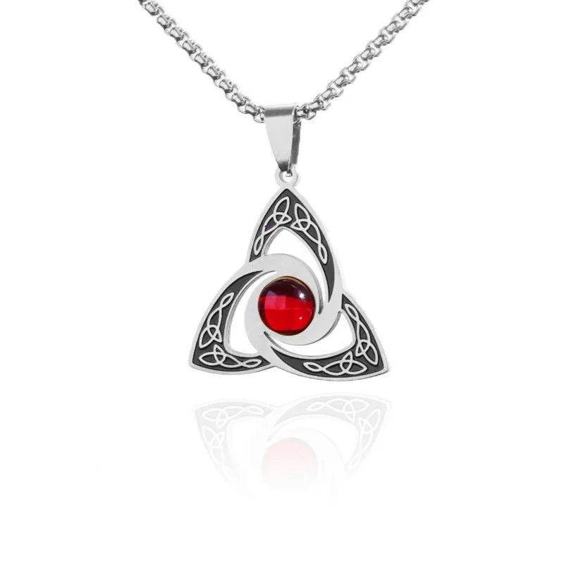 Silver Color Stainless Steel Pattern Witch Knot Pendant Necklace Celtic Knot Lucky Jewelry Christmas Gift for Friends Family