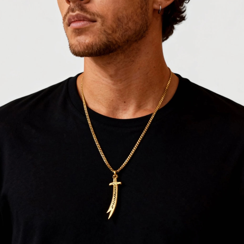 Zulfiqar Sword Pendant Necklace for Men,Islamic Imam Ali Zulfiqar Pendant Necklace,Talisman Amulet Religious Gift