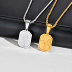 Palm Tree Square Pendant Necklace — Stainless Steel