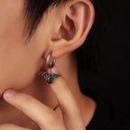 Vintage Gothic Bat Pendant Hoop Earrings for Men Women Black Oval Zircon Dangle Earring Punk Halloween Jewelry