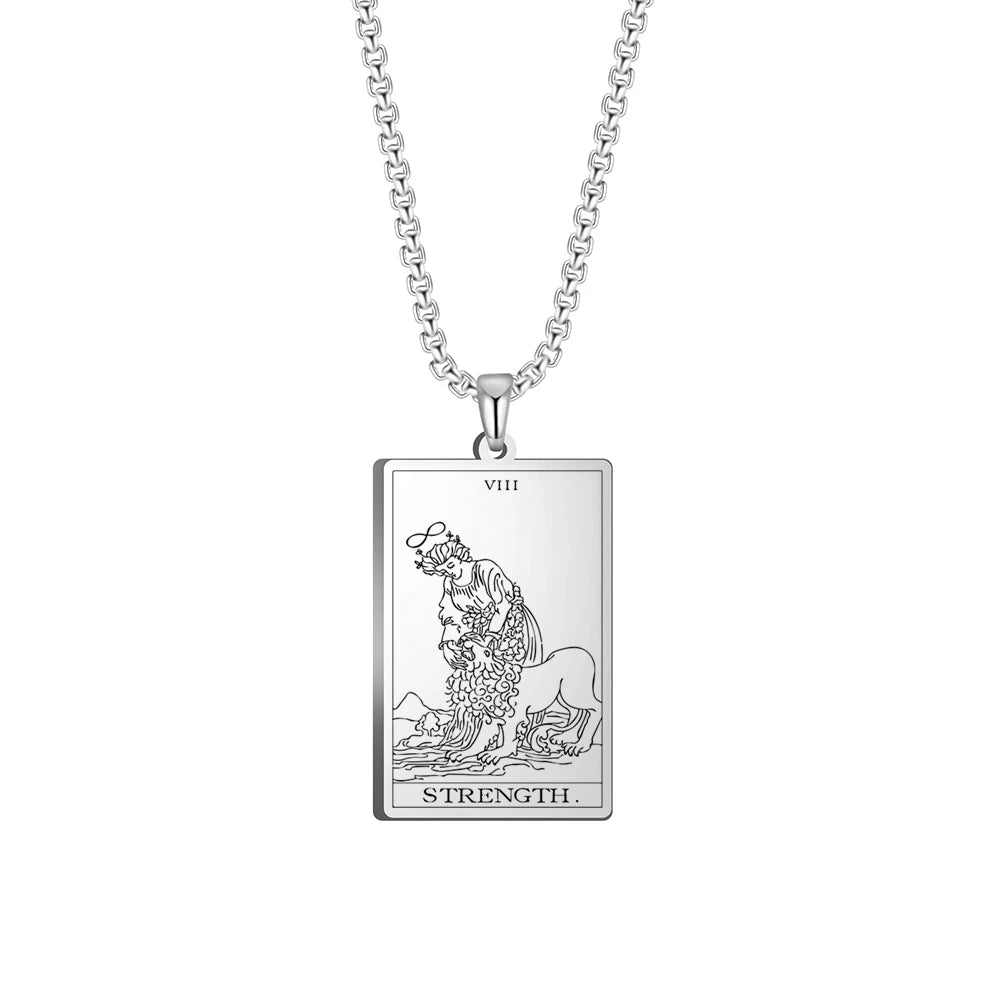 Dawapara The Major Arcana Tarot Cards Vintage Amulet Pendant Necklaces Box Chain Men Jewelry Stainless Steel Golden