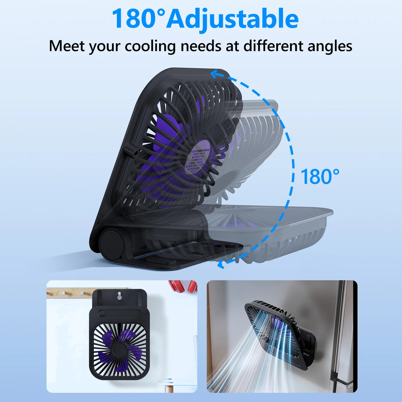 Eary Portable Magnetic Fan With 1200mAh Battery Usb Rechargeable 180 Adjustable 4 Speed Wind Personal Ultra-thin Air