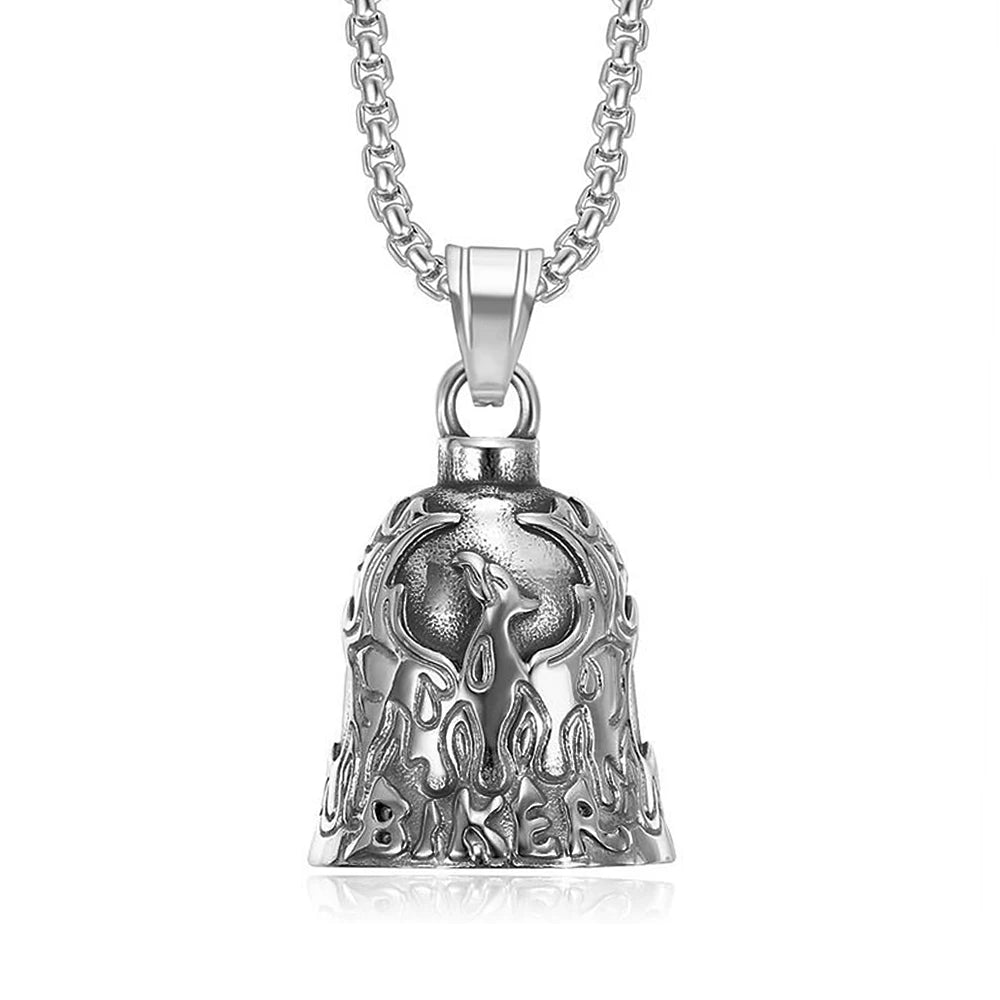 Gothic Lion Head Bell Pendant — Stainless Steel
