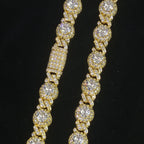 Gold Cuban Bracelet Iced Out 7.5MM Round Bead