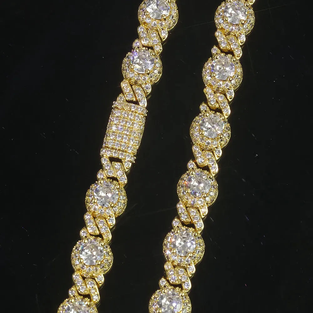 Gold Cuban Bracelet Iced Out 7.5MM Round Bead