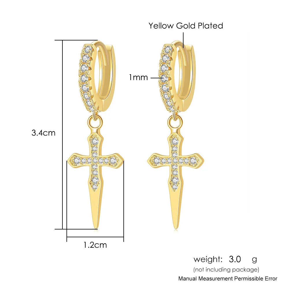 Iced Out Ankh Dangle Hoop Earrings CZ