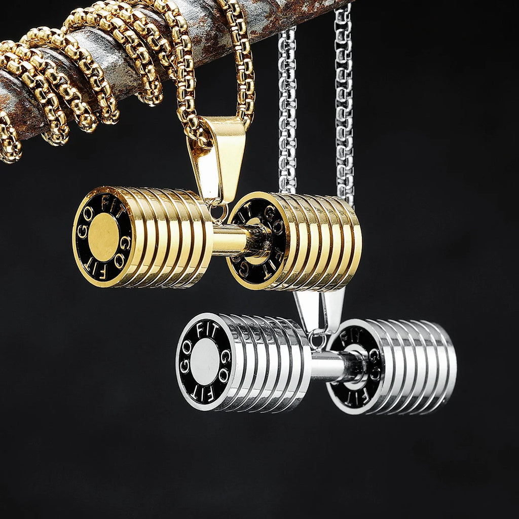 Go Fit Dumbbell Pendant Necklace — Stainless Steel