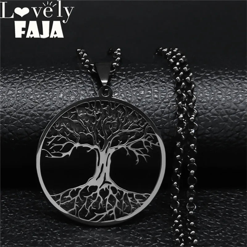 Tree of Life Black Chain Necklace — Stainless Steel