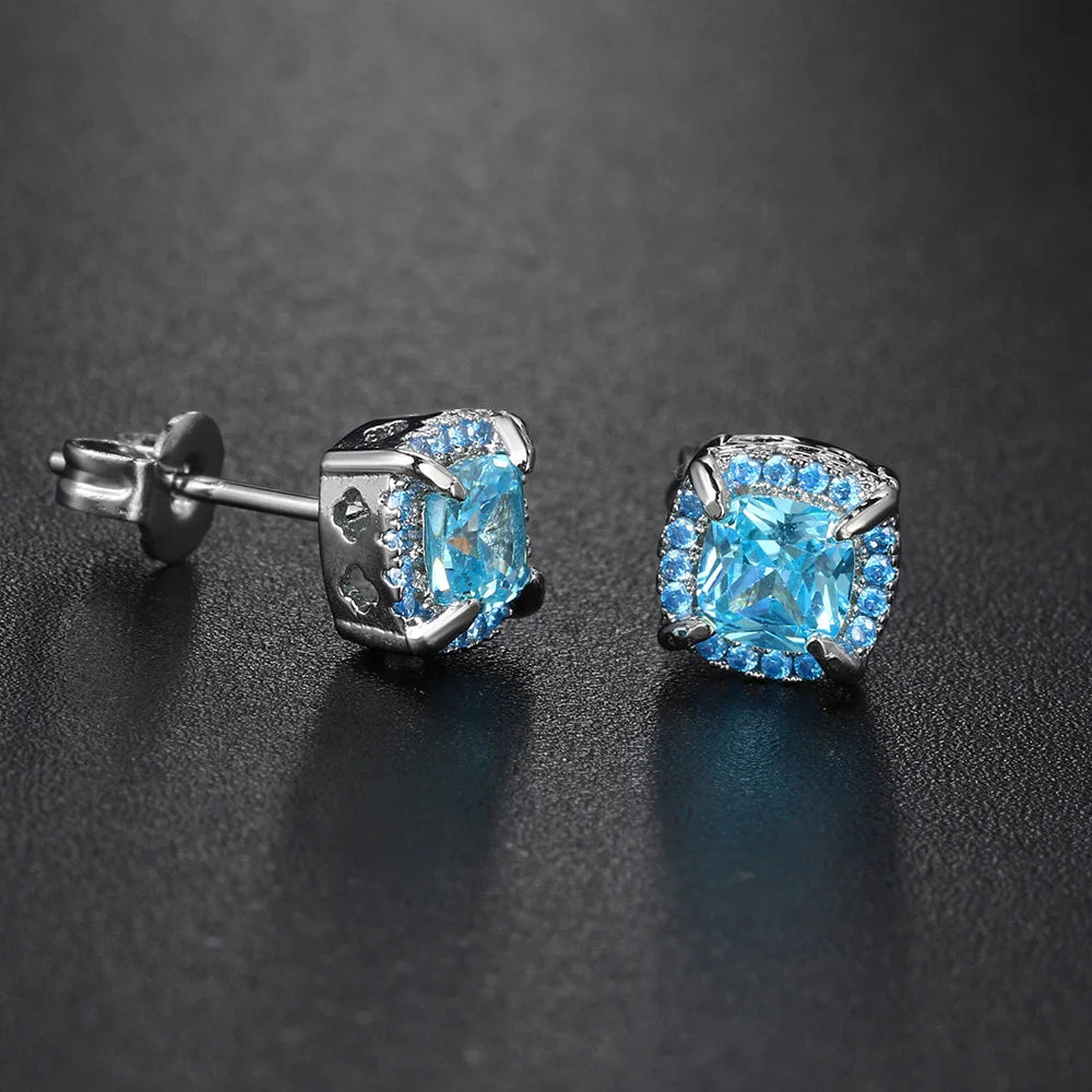 Crystal Cube Stud Earrings — Stainless