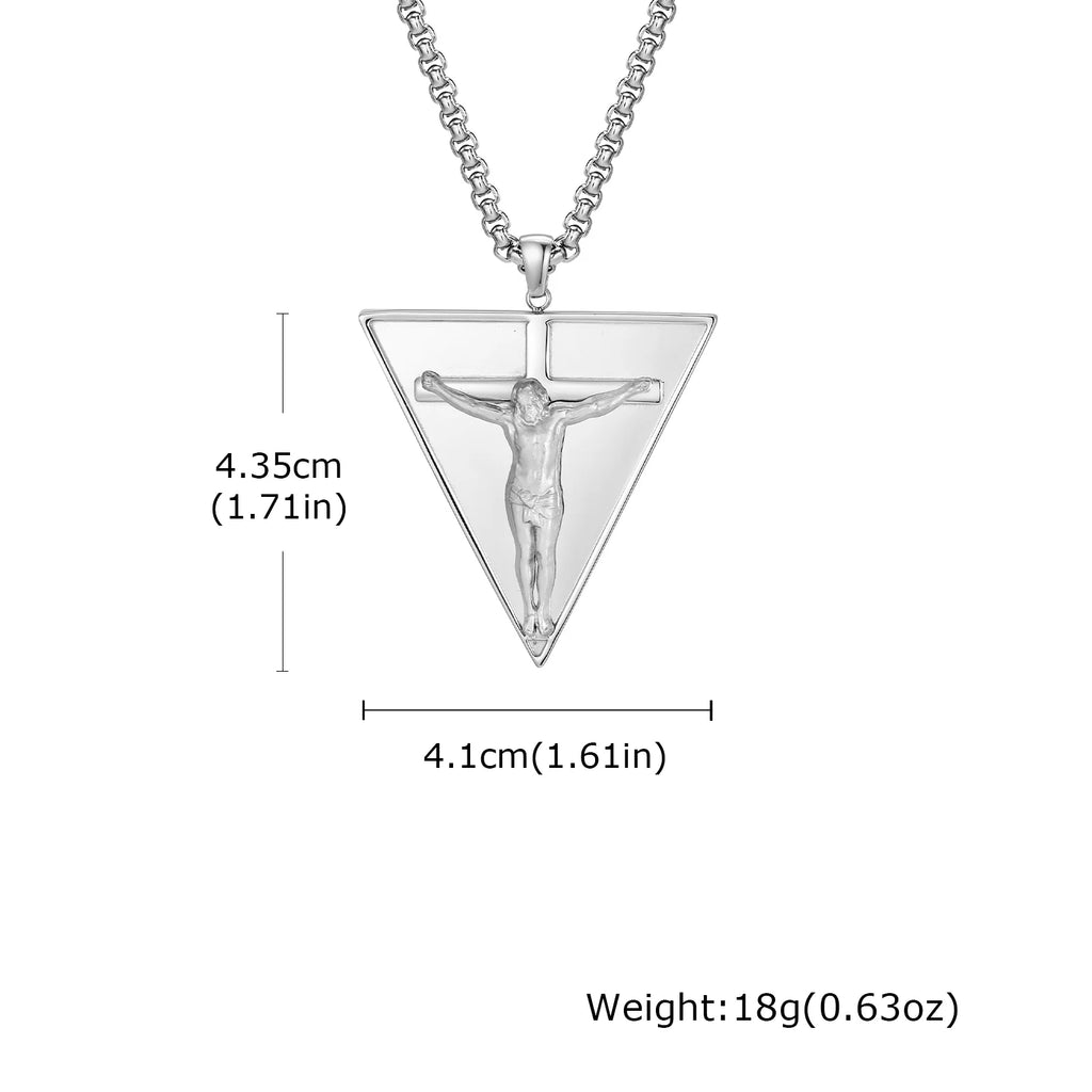 Catholic Jesus Cross Triangle Pendant Necklace — Stainless Steel