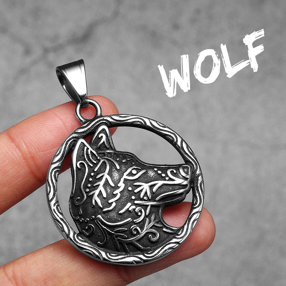 Wolf Head Carving Pendant Necklace Stainless Steel