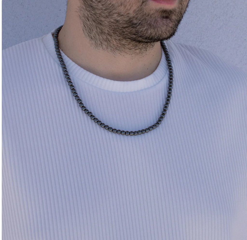 Heishi Turquoise Hematite Onyx Stone Necklace — Zinc Alloy