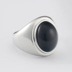 Black Agate Letter Ring — 925 Silver