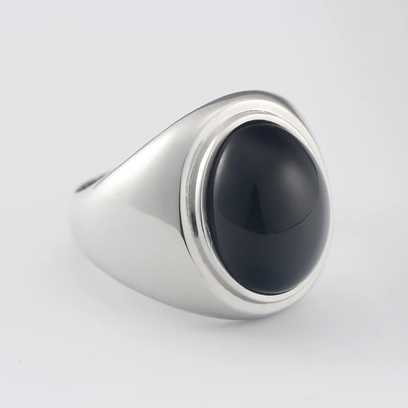 Black Agate Letter Ring — 925 Silver