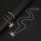 Hekate Wheel Triple Moon Pendant Necklace — Stainless Steel