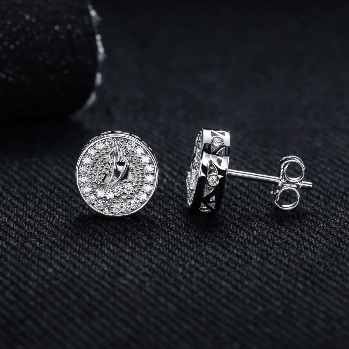 Iced Out Prayer Hand Earrings — 925 Silver