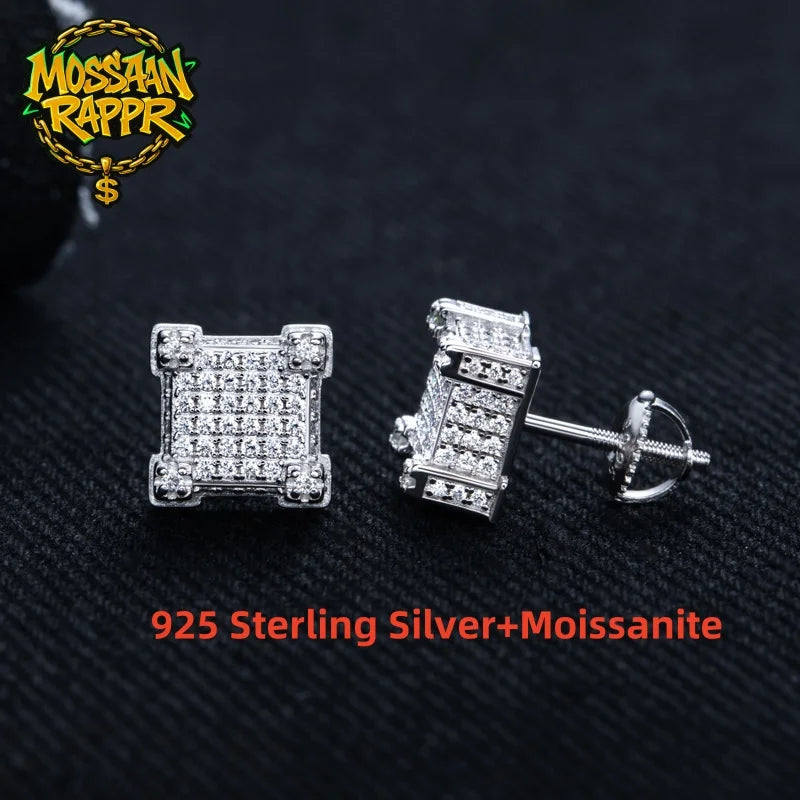 Iced Out Square Stud Earrings — 925 Silver