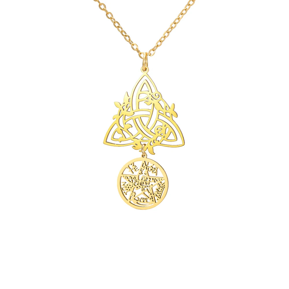Witch Knot Pentagram Double Amulet Protection Necklace