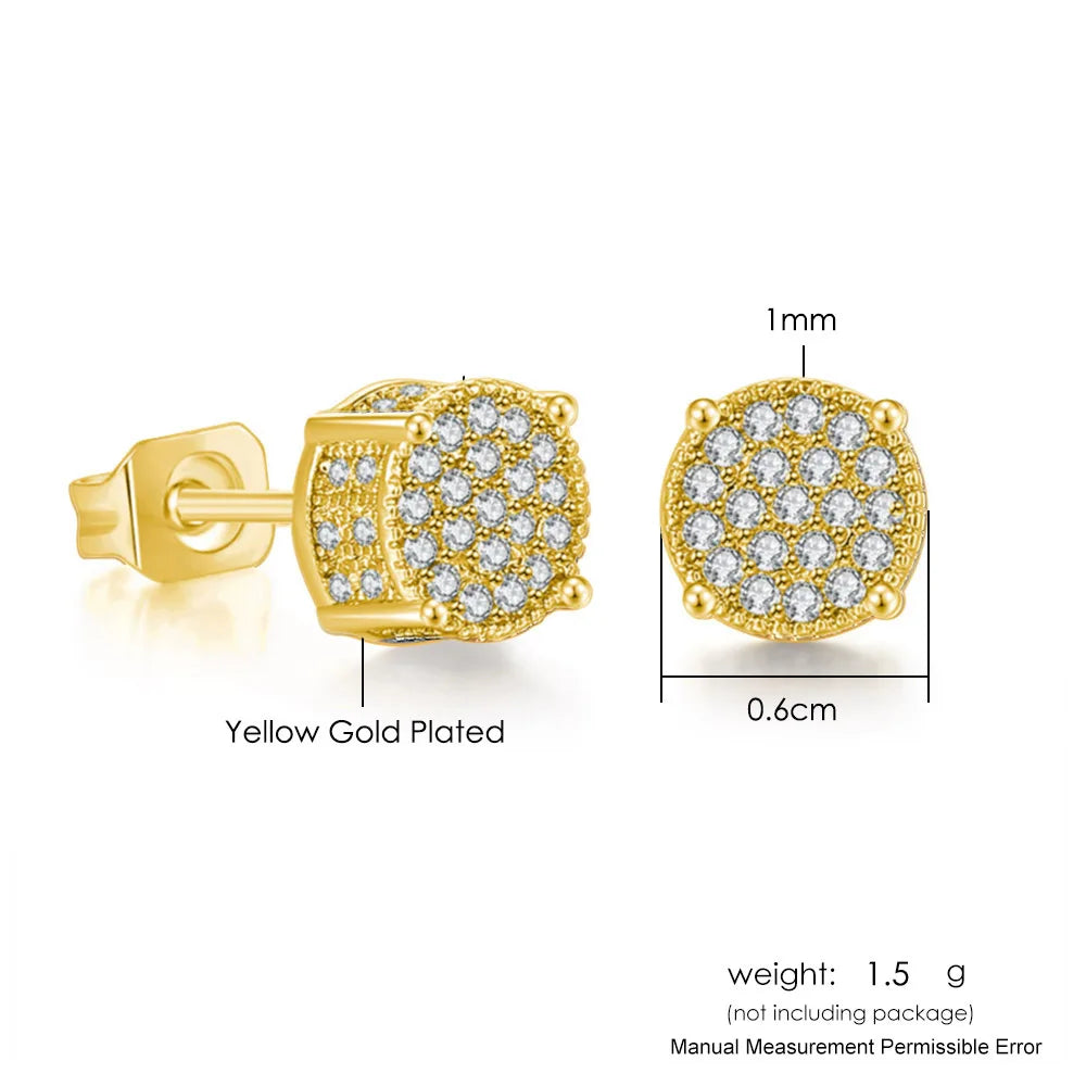 Iced Out Round Stud Earrings — Gold