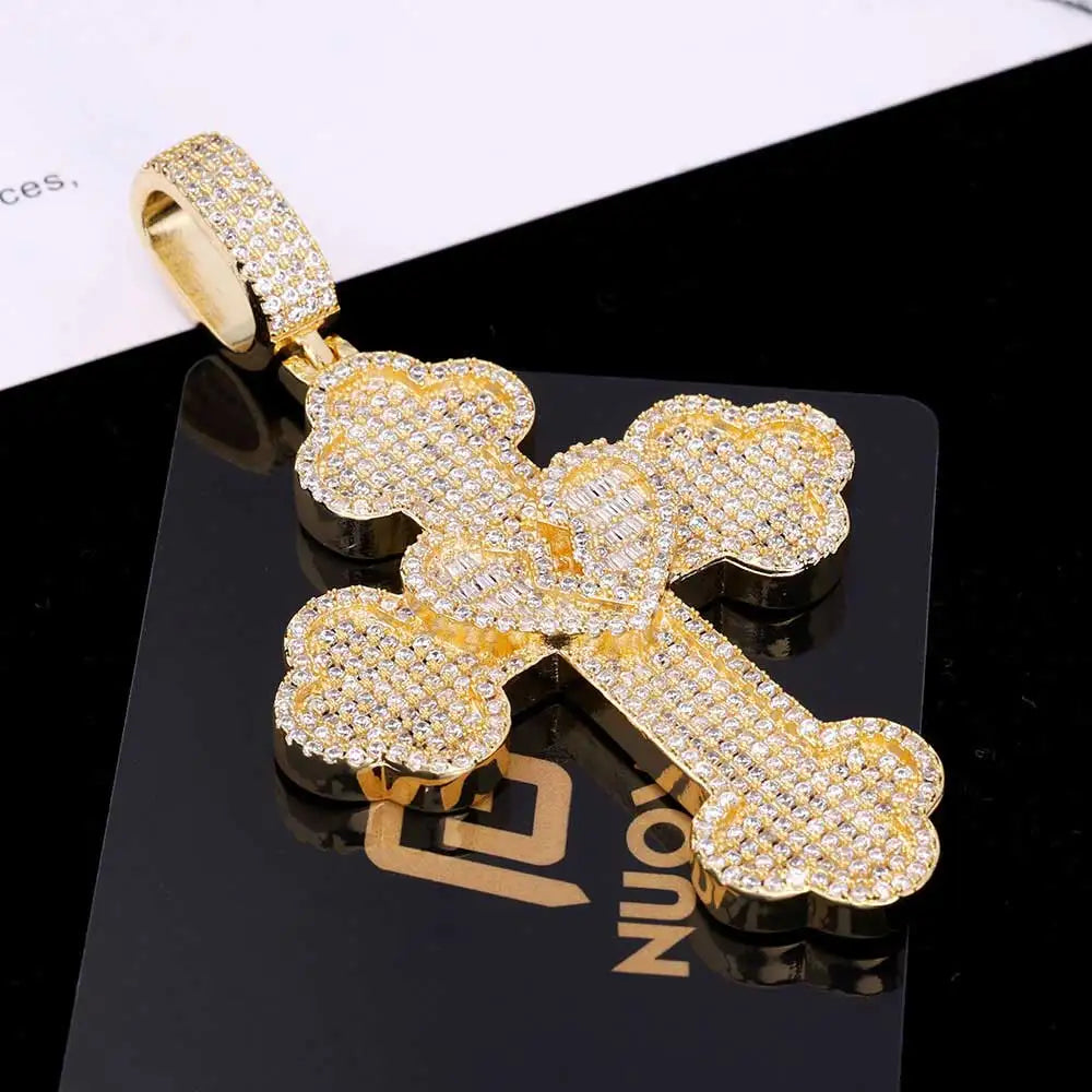 Iced Out Cross Pendant Necklace Stainless Steel