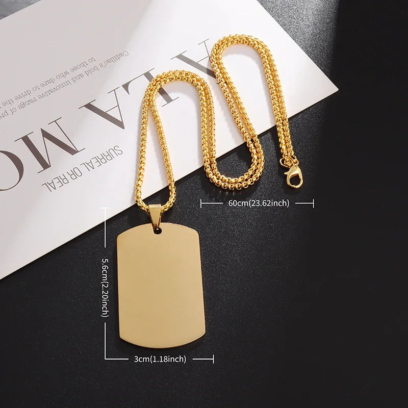 Hip Hop Military Style Stainless Steel Dog Tag Pendant Necklace for Men Women Gold Plated Personalized Id Card Name