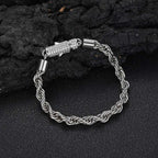 6mm Stainless Steel Rope Chain Necklace With Iced Out CZ Clasp Hip Hop Link For Women/Men