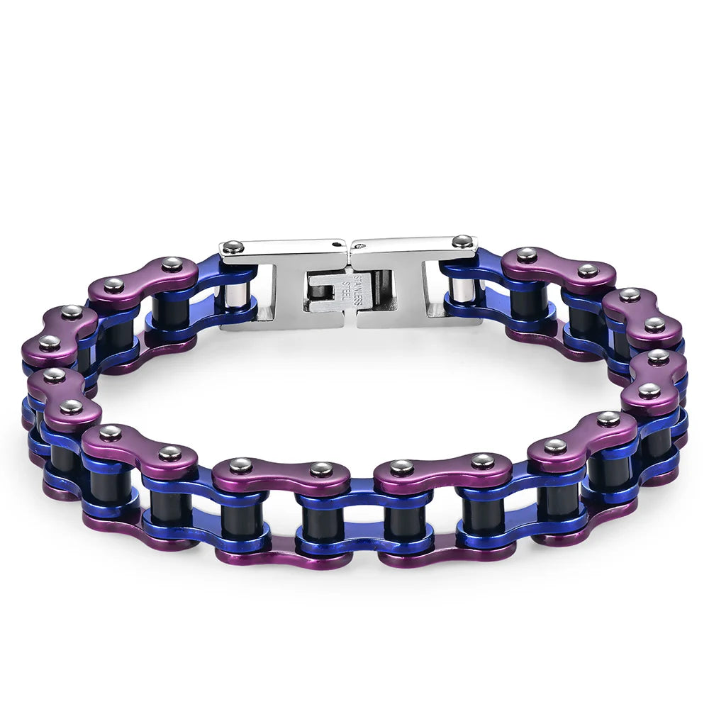 10MM Wide Men's Motorcycle Chain Bracelet Blue Stainless Steel Bicycle Link Design Man Bracelets for Men HipHop