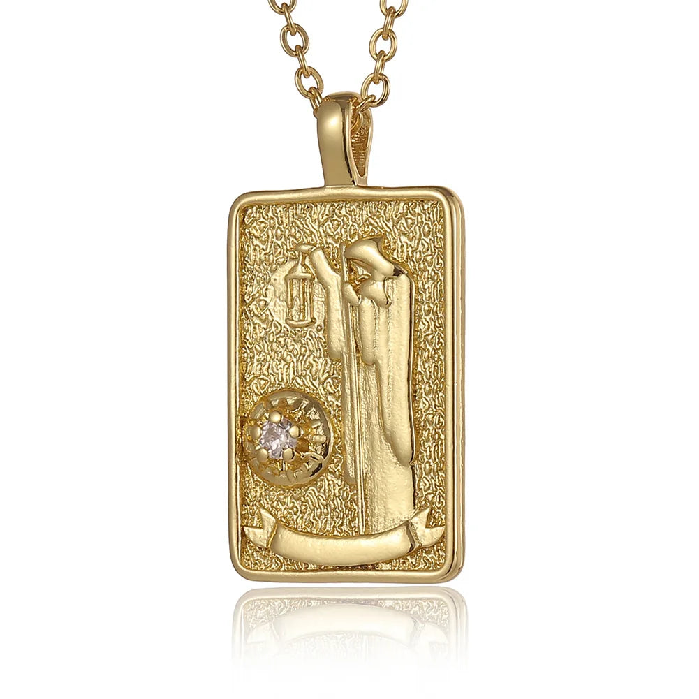 22 Style Classic Tarot Card Pendant Necklace Double Sided Zircon Tarot Necklace Major Arcana Empress Sun Star Sign