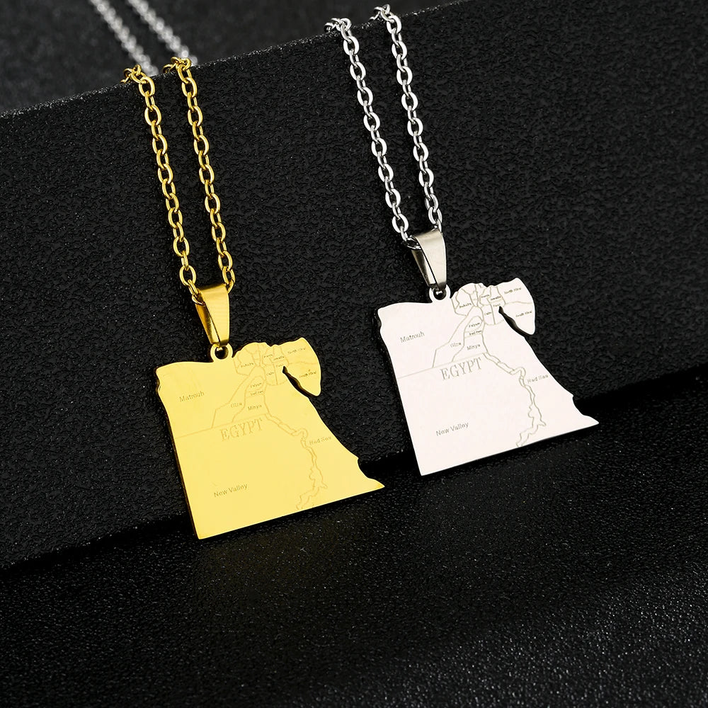 Egypt Map Flag Pendant Necklace — Stainless Steel